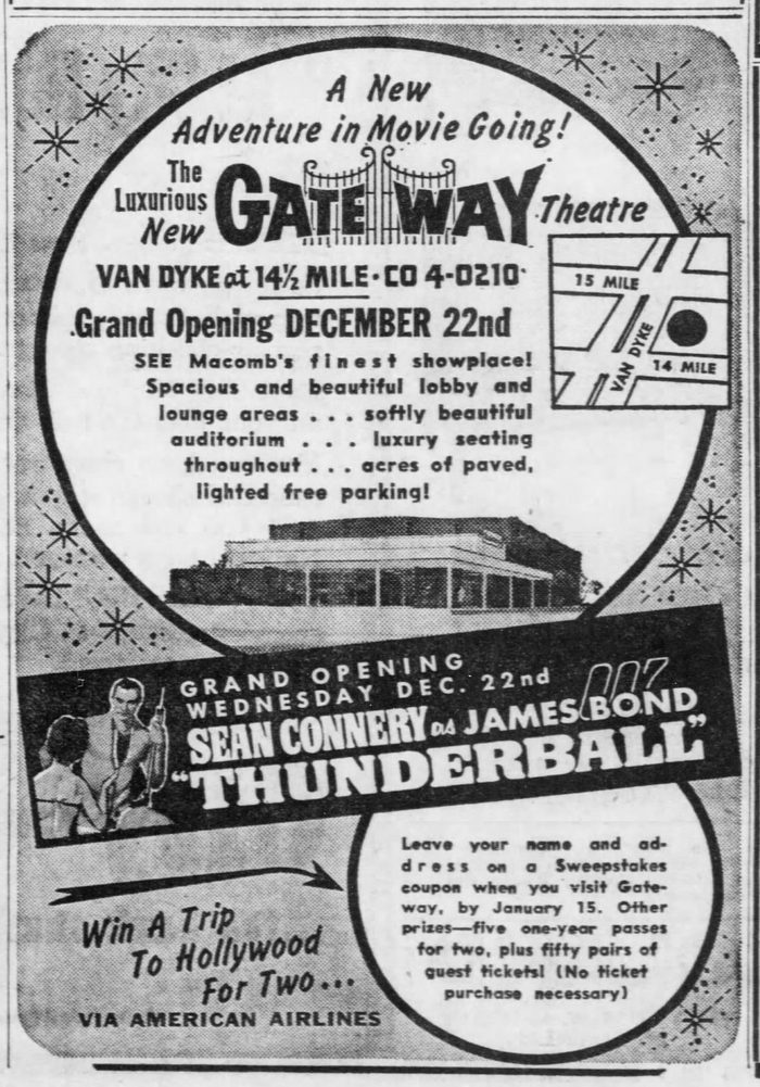 Gateway Theatre - DEC 1965 GRAND OPENING AD (newer photo)